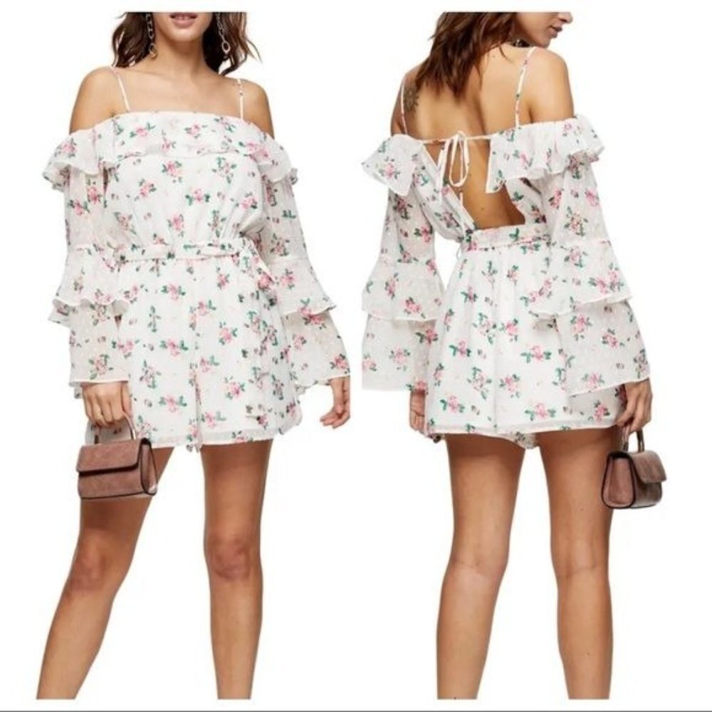 Topshop Floral Cold Shoulder Long Sleeve Romper